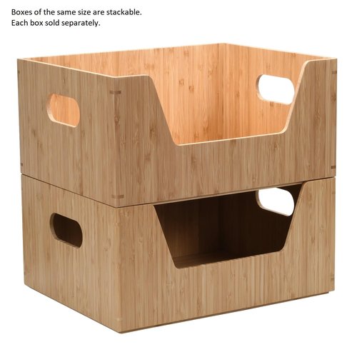 Bamboo Storage Box with Open Front Stackable Bin Organizer to use in kitchen pantries, cabinets and countertops, 14 x 11 x 6.5 inches