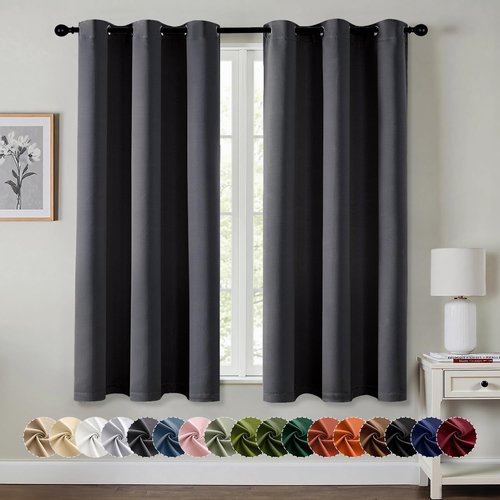 MIULEE Dark Grey Blackout Curtains - Thermal Insulated Room Darkening Drapes | 63 Inch, 2 Panels
