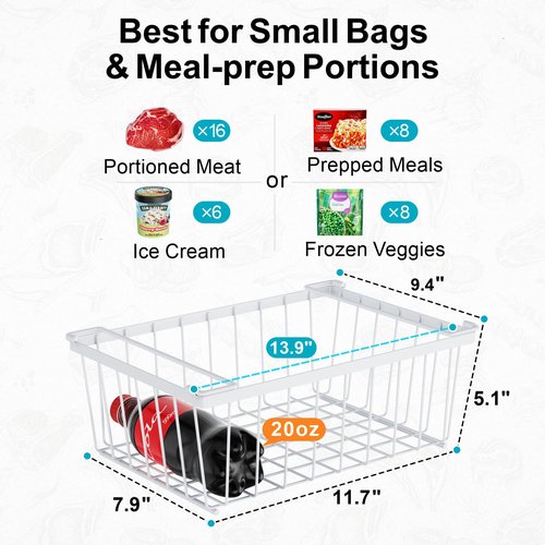 iSPECLE Freezer Organizer Bins - 4 Pack Stackable Chest Freezer Organizer for 5 Cu Ft Deep Freezer Sort Frozen Food, Deep Freezer Organizer Bins Easy to Get Food from Bottom without Digging, White