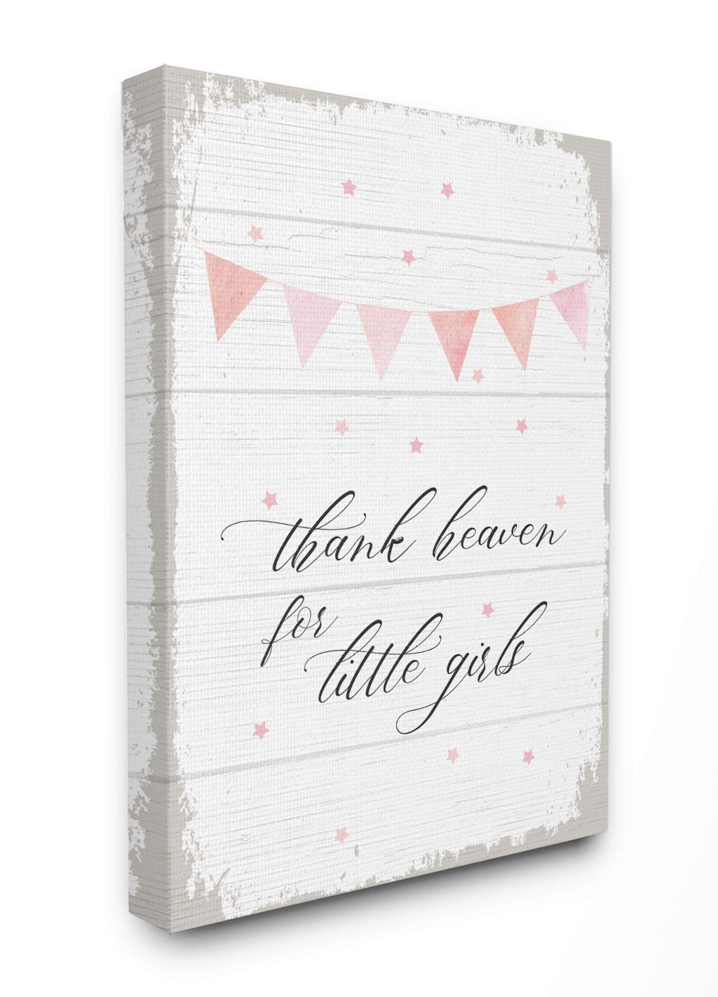 Stupell Industries The Kids Room Pink Bunting Thank Heaven for Little Girls Planked Look Canvas Wall Art, 24 x 30, Proudly Made in USA, Multi-Color