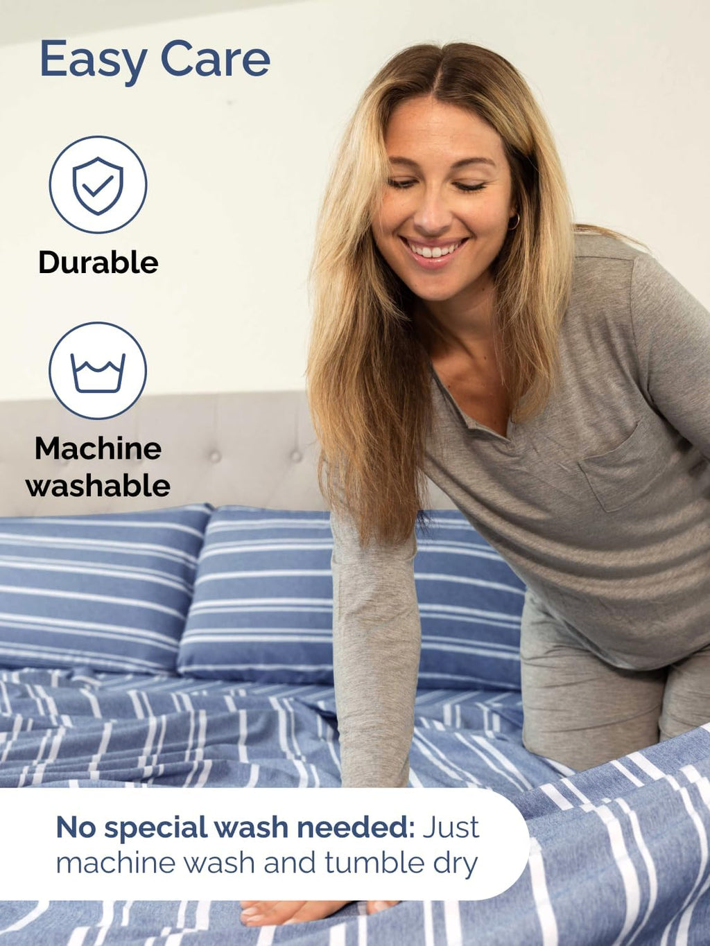 Skiennix Extra Deep Twin XL Sheet Set | 4-Piece Breathable Cooling Bedding - Soft, Wrinkle-Free - Blue Stripes