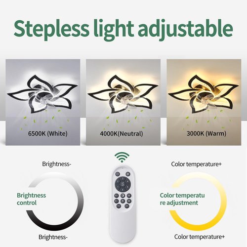 Yfrest Ceiling Fan with Lights Remote Control, Black Personalized Ceiling Fan with Light, 6 Speeds 3 Light Color Flush Mount Ceiling Fan for Kitchen Bedroom
