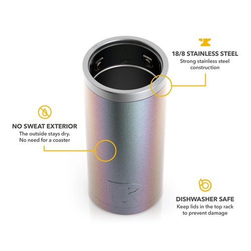 RTIC Skinny Can Cooler Slim, Insulated, Beer, Beverage, Soda Can Cooler with Lid, Stainless Steel Metal, Double Wall Insulation Coozie for Cans, Sweat Proof, Fits All 12oz Slim Cans, Twilight