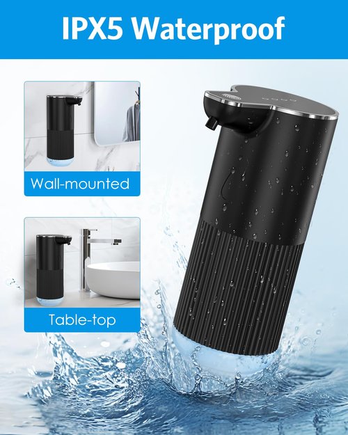 Automatic Foaming Soap Dispenser, Temracha 11.8 oz Touchless Foam Hand Dish Soap Dispenser, 4-Level Adjustable, Wall Mounted, Rechargeable, for Bathroom, Kitchen, Office