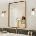 LOAAO Bathroom Mirror - 20X30 Inch Rounded Rectangle Design with Wood Grain Metal Frame | Anti-Rust, Versatile Hanging Options