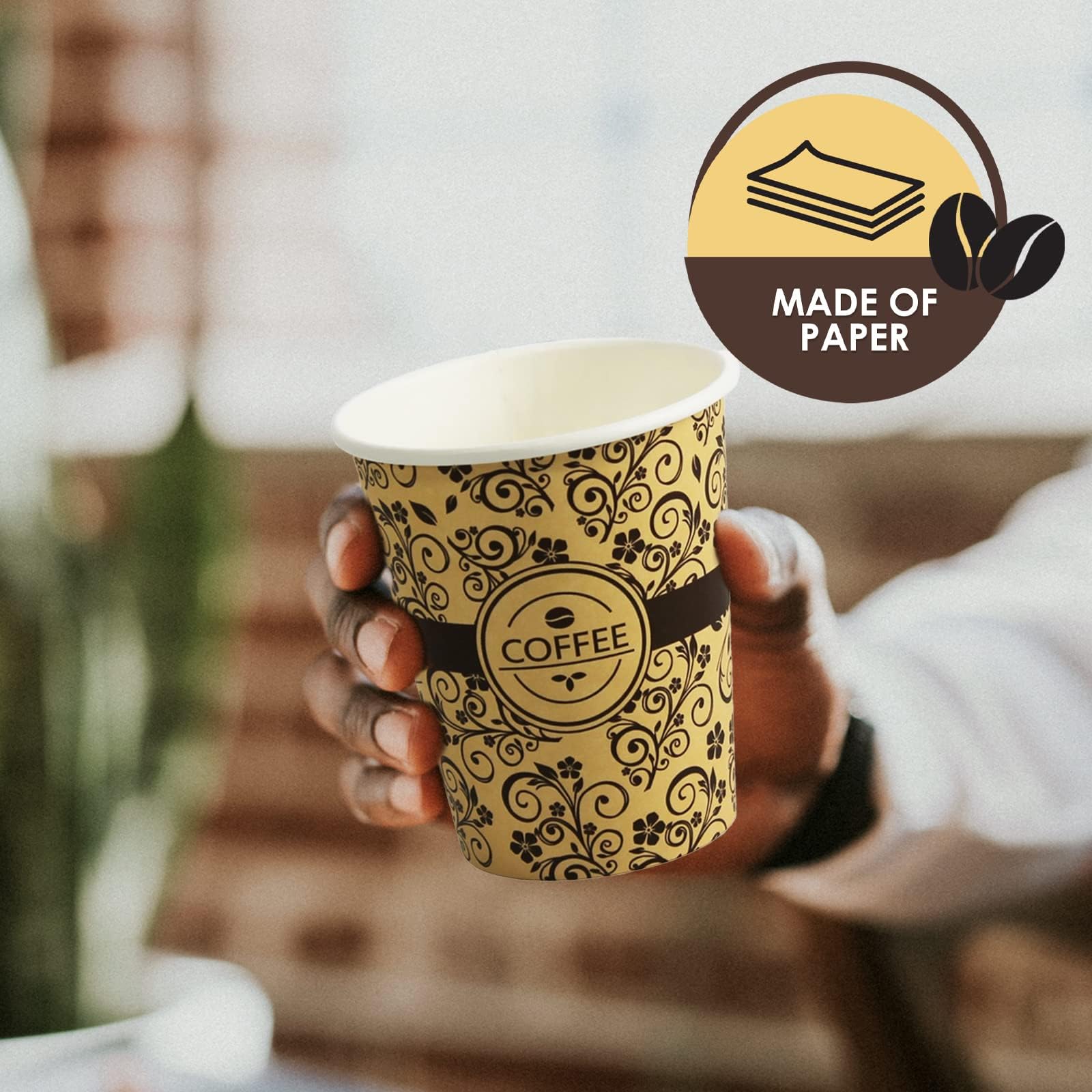 PAMI Disposable Coffee Cups, Single-Use Paper Cups, To-Go Hot Beverage Cups for Espresso Coffee Tea Hot Chocolate, Leak Resistant, Cafe & Home Use (1000, 8oz)