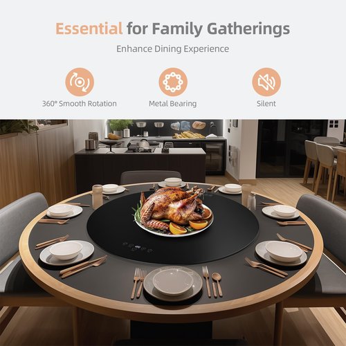 Electric Circle Warming Tray，Auto-Turntable 360°Rotation, Food Warmer for House Parties, Chafing Dishes for buffet,9 Temp Settings, Heating Food 24in