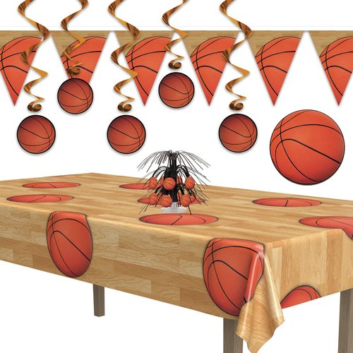 Beistle Set of 2 Basketball Tablecovers, 54” x 108”- Plastic Table Cloth, Sports Party Decorations