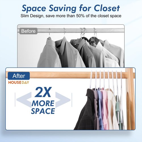 HOUSE DAY Premium Plastic Hangers 10 Pack, Clothes Hanger Space Saving, Heavy Duty Coat Hanger - Durable and Strong Closet Organizers and Storage Makes It Ideal Dorm Room Essentials (White)