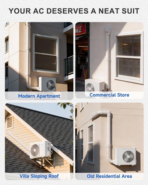 Cestluck 4 Inch Mini Split Line Set Cover 11 Ft, PVC & PP Line Cover Set Universal for Mini Split AC & Central AC, Line Set Cover for Heat Pump System