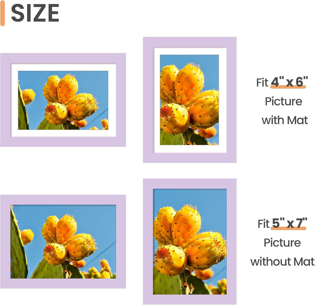 Upsimples 5x7 Picture Frame - Display 4x6 Photos with Mat or 5x7 Without | Purple, 1 Pack