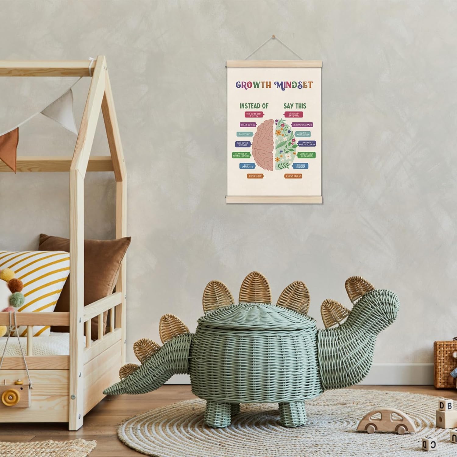 Skiennix Motivational Wall Decor - Growth Mindset Poster with Hanger Frame | 16x12 Inch Educational Art