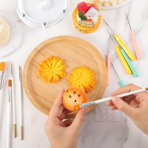 Cookie Decorating Supplies Including 2Pcs Acrylic Cookie Turntable 6Pcs Cookie Scribe Needle 4Pcs Silicone Mesh Mats 6Pcs Cookie Decoration Brushes 8Pcs Rubber Feet Bumpers