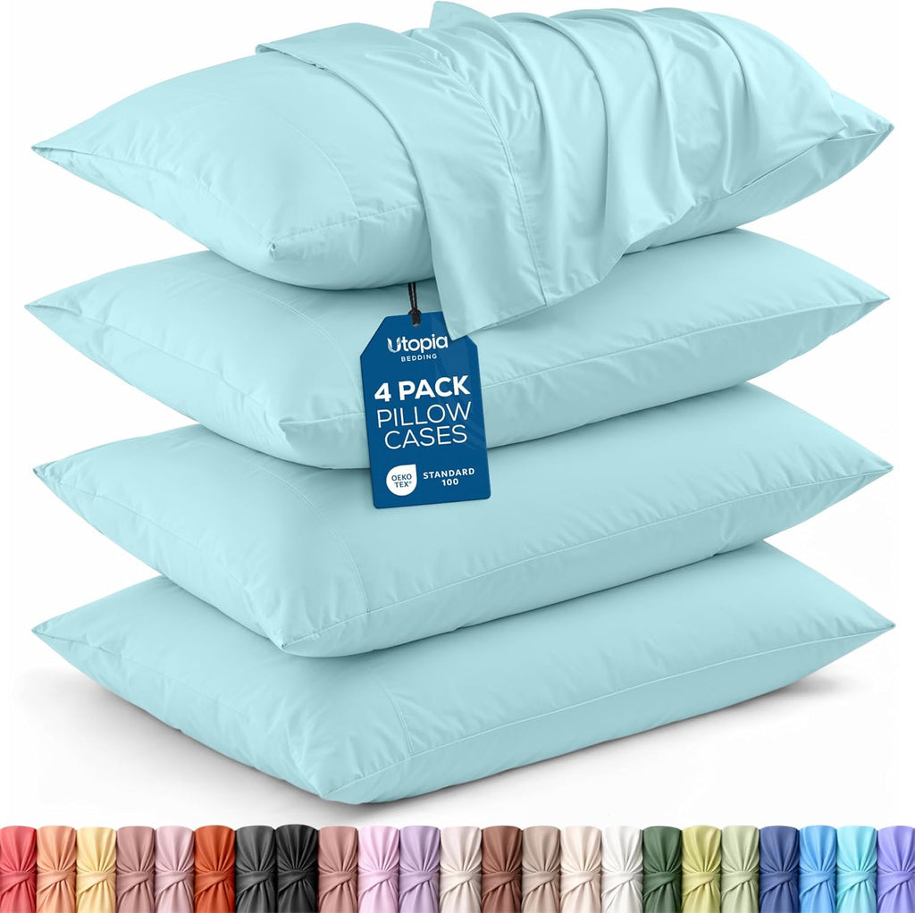 Utopia Bedding Standard Pillow Cases - Soft Brushed Microfiber - 4 Pack, Spa Blue | 20 x 26 Inches