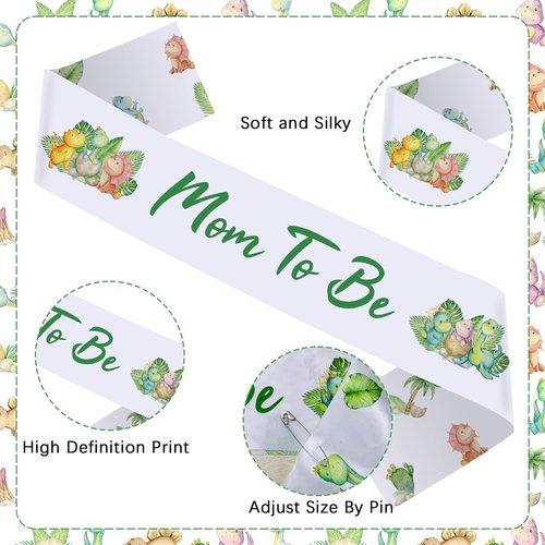 OWWOPATS Dinosaur Mom to Be Sash Baby Shower Decorations, Hatching Soon Mommy to Be Sash Dad to Be Corsage Set, Dino Baby Shower Decorations Gift for Pregnant Mommy