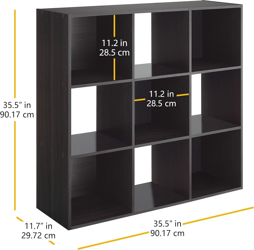 Whitmor 9 Cube Storage Organizer - Stackable MDF Wood Bookcase for Home & Office | Espresso Finish, 35.5"L x 11.7"W x 35.5"H
