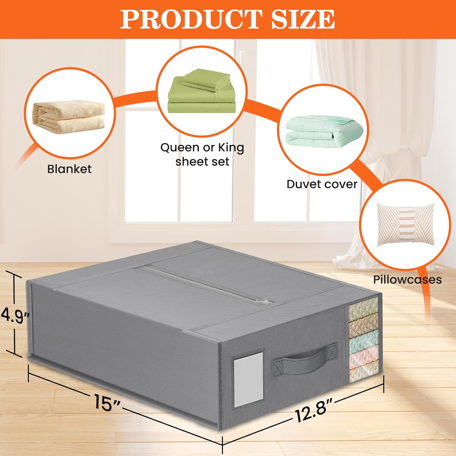 WOWBOX Sheet Organizers - Under Bed Storage with Label Cards & Clear Window | 6 Pack, Gray