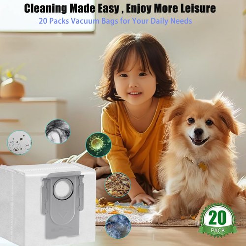 20 Packs Q8 Q7 Q5 Bag Replacement for roborock Q5 Q5+ Q7 Q7+ Q7 Max Q7 Max+ Q8 Max+ S7 MaxV Ultra S8+ S8 Pro Ultra Robot Vacuum Cleaner,Q5 bags:3L Large Capacity Disposable Bag Replacement