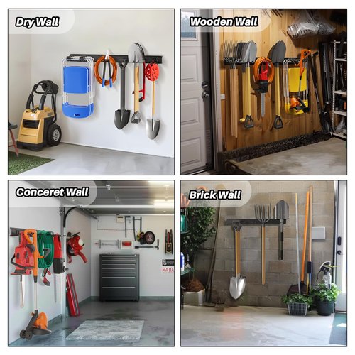 Garage Garden Tool Organizer Wall Mount, Heavy Duty Garage Tool Storage Rack 32 Inches, Max Load 220lb - Shovel, Rake, Folding Chair, Weed Eater Storage