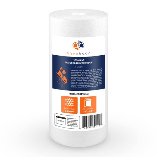 Aquaboon 5 Micron 10 x 4.5 Well Water Sediment Filter Replacement Whole House Water Filter Cartridge Compatible with DGD-5005, WFHD13001B, 6-Pack