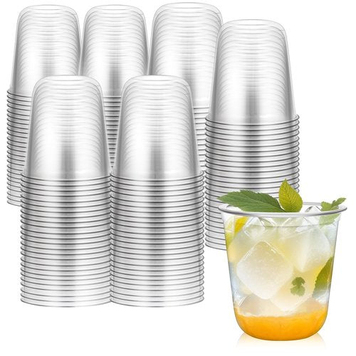 RMERVE Disposable Stemless Glasses 12oz Crystal Plastic Cups Disposable Cold Party Drinking Cups Wine Glasses for Meeting Weddings Birthdays Cocktail Christmas Party Supplies (Clear, 100 Pcs)