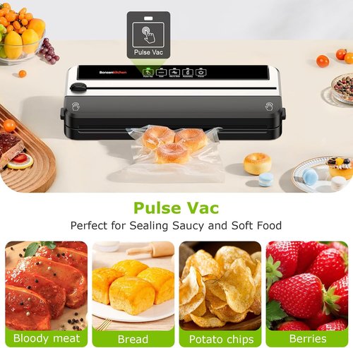 Bonsenkitchen Vacuum Sealer Machine - Multifunctional Food Sealer for Sous Vide & Meal Prep | Silver-Black, Includes 5 Pre-Cut Bags