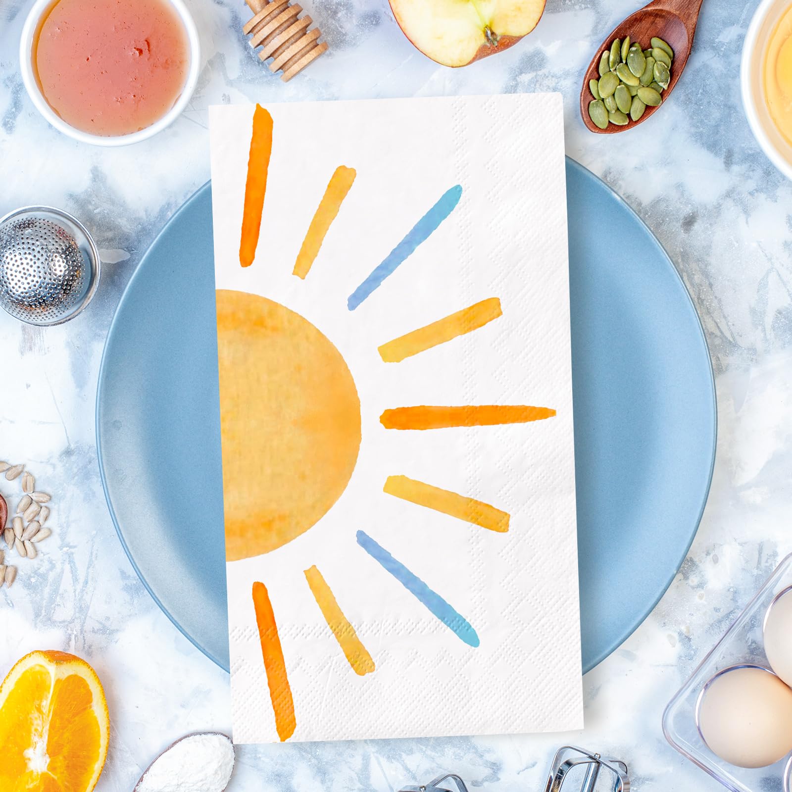 JarThenaAMCS 100 Pcs Colorful Sun Paper Guest Napkin First Trip Around The Sun Napkin Sunshine Disposable Dinner Hand Towels for Home Bathroom Party Supplies