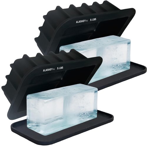 Alaskey® Extra Large Ice Block Mold 5 lbs With Lid (2-Pack) | Create Perfect Ice Bricks | Professional Silicone Mold for Crafting Giant Ice Cubes, Ideal for Ice Baths, Coolers, Bartender Accessories
