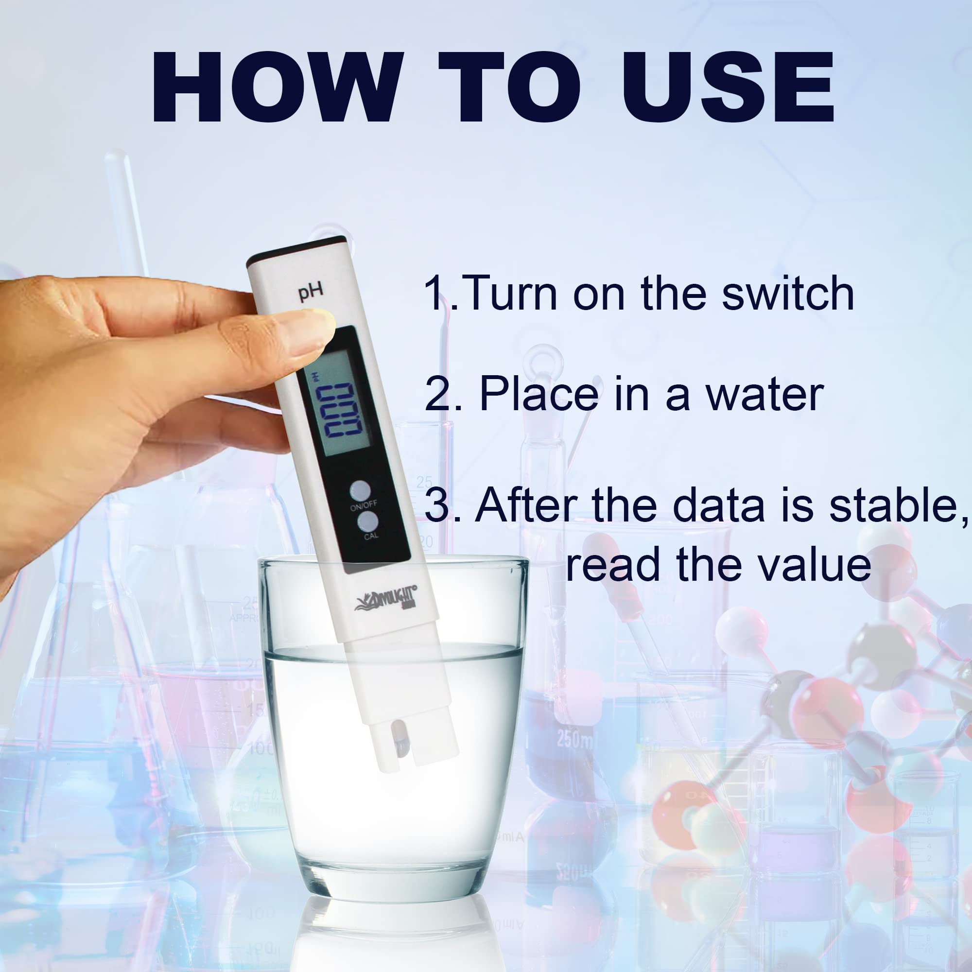 Divolight Digital PH Meter - High Accuracy Digital Water Quality Tester with 0-14 PH Measurement Range for Household Drinking, Pool and Aquarium with ATC