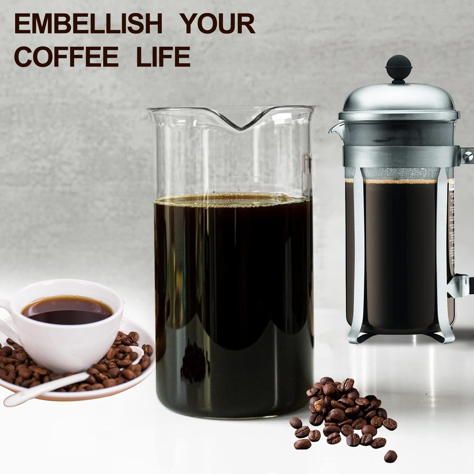 French Press Glass Replacement for Bodum, 34 Ounce, 1 Liter, Dishwasher Safe