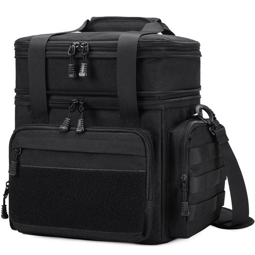Gafetrey Large Tactical Lunch Box for Men, Insulated Lunch Bag Adult, Thermal Lunchbox Leakproof Waterproof Cooler Bag, Dual Compartment Lunch tote, Large Lunch Pail for Office Camping (Black) 24L