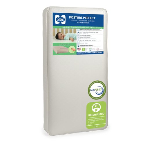 Sealy Baby Posture Perfect Breathable Crib Mattress, GREENGUARD Gold Certified, Made in USA, 2 Stage Hybrid Memory Foam & 150 Premium Coils, Toddler Bed Fit, Safety & Quality Tested, 52x28"