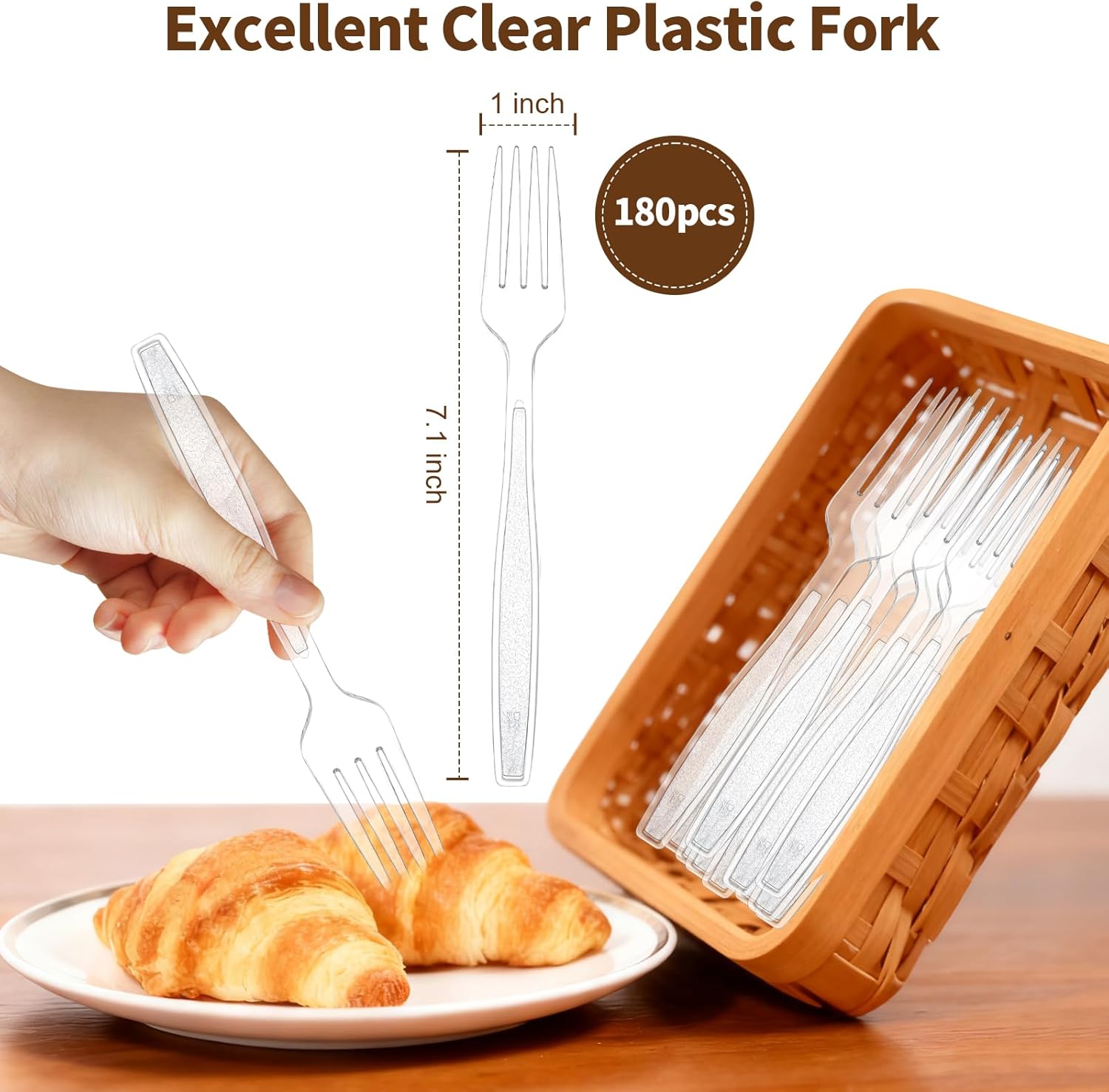 Skiennix Extra Heavy Duty Clear Plastic Forks - 180 Count, 7.1" Durable & BPA-Free Utensils for Events