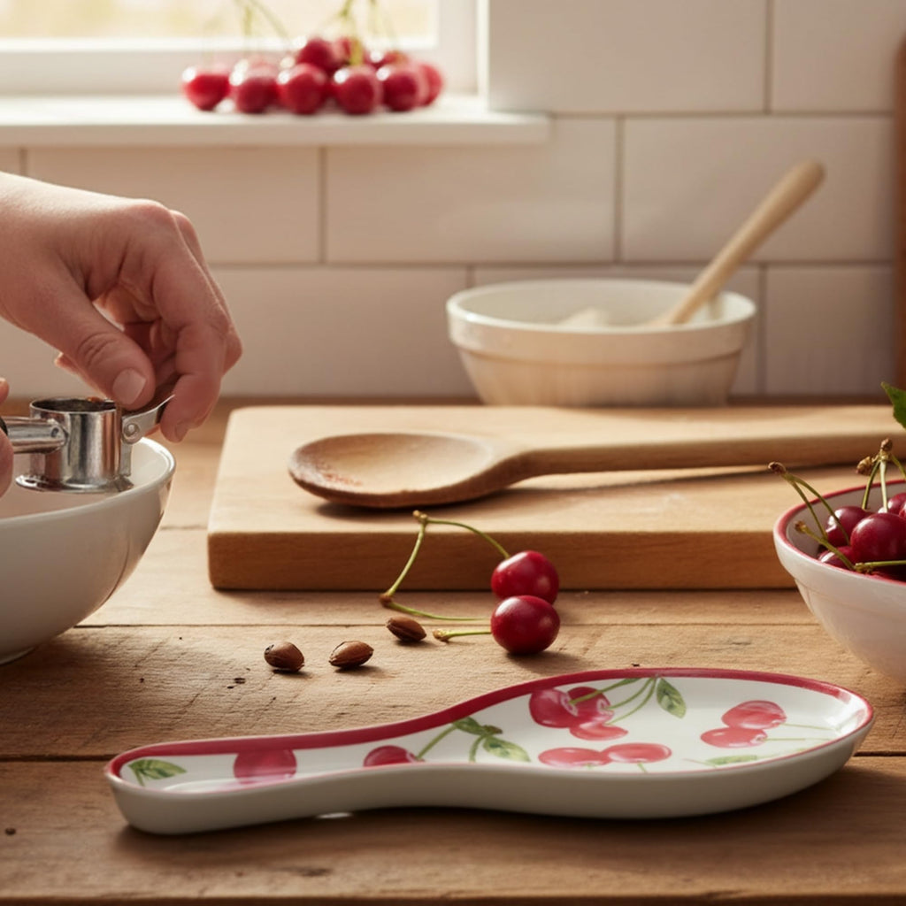 UPware Cherry Melamine Spoon Rest, Cooking Spoon Holder for Stove Top, Kitchen Counter, and Dining Table, 9.625 Inch, Red