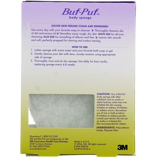 Buf-Puf Body Sponge, Bath Sponge, Dermatologist Developed, Cleanses Skin of Dirt, and Excess Oil, Reusable, Exfoliating, 4 Count