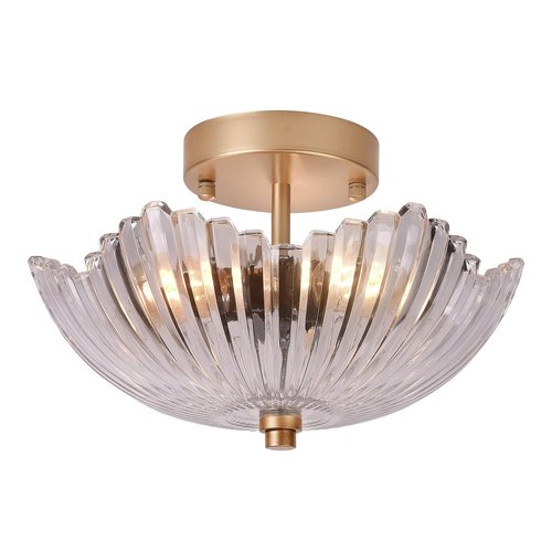 wochos Semi Flush Mount Ceiling Light, Vintage Scalloped Lamp with Clear Glass Shade Lighting for Kitchen Bedroom Hall Living Room Hallway Close to Ceiling Light Fixture