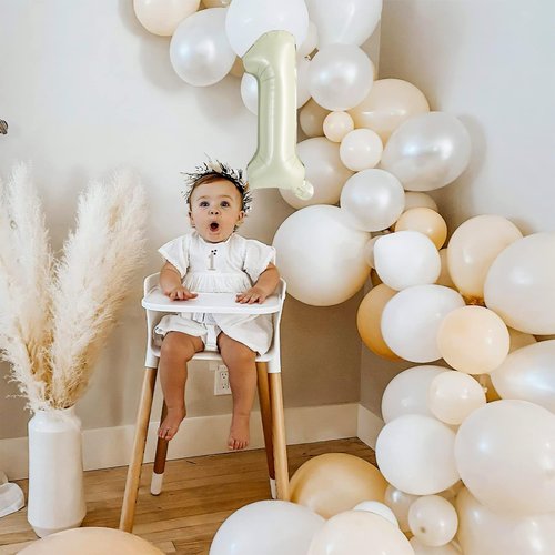 TONIFUL Balloons 16 Inch Cream White 0-9 Number Mylar Foil Balloons 10 Pcs Custom Digital Balloons for 2026 New Year Eve Birthday Party Engagement Graduations Anniversary Baby Shower
