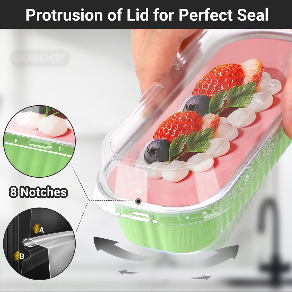 EUSOAR Aluminum Foil Cupcake Liners, 50pcs 5 Mixed Colors 6.8oz 6.5"x2.5"x1.2" Disposable Foil Ramekins Pan Tin with Lids，Cupcake Baking Cups Containers, Creme Brulee Ramekins Pan