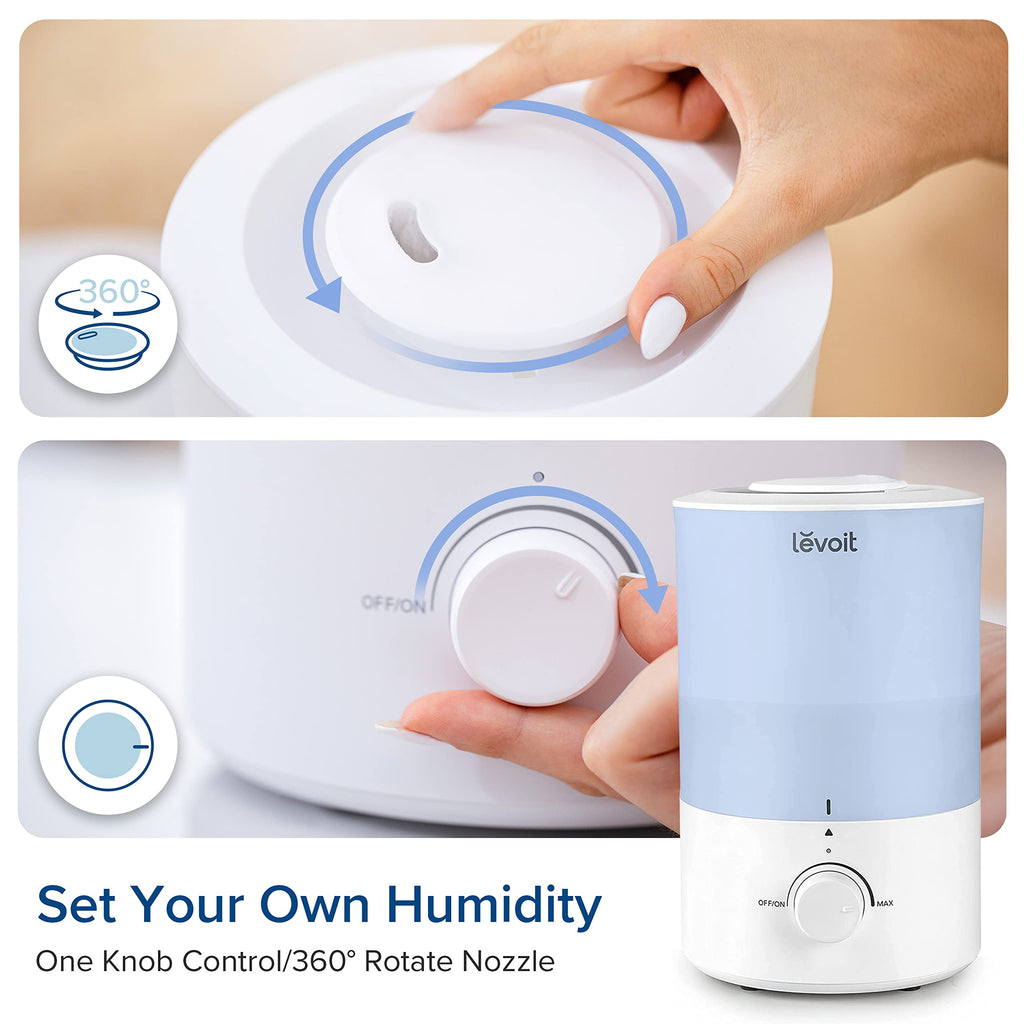 LEVOIT Dual 150 Humidifiers for Bedroom Large Room, 3L Cool Mist Top Fill Essential Oil Diffuser for Baby Nursery and Plants, 360° Nozzle, Quiet Rapid Ultrasonic Humidification for Home, Blue