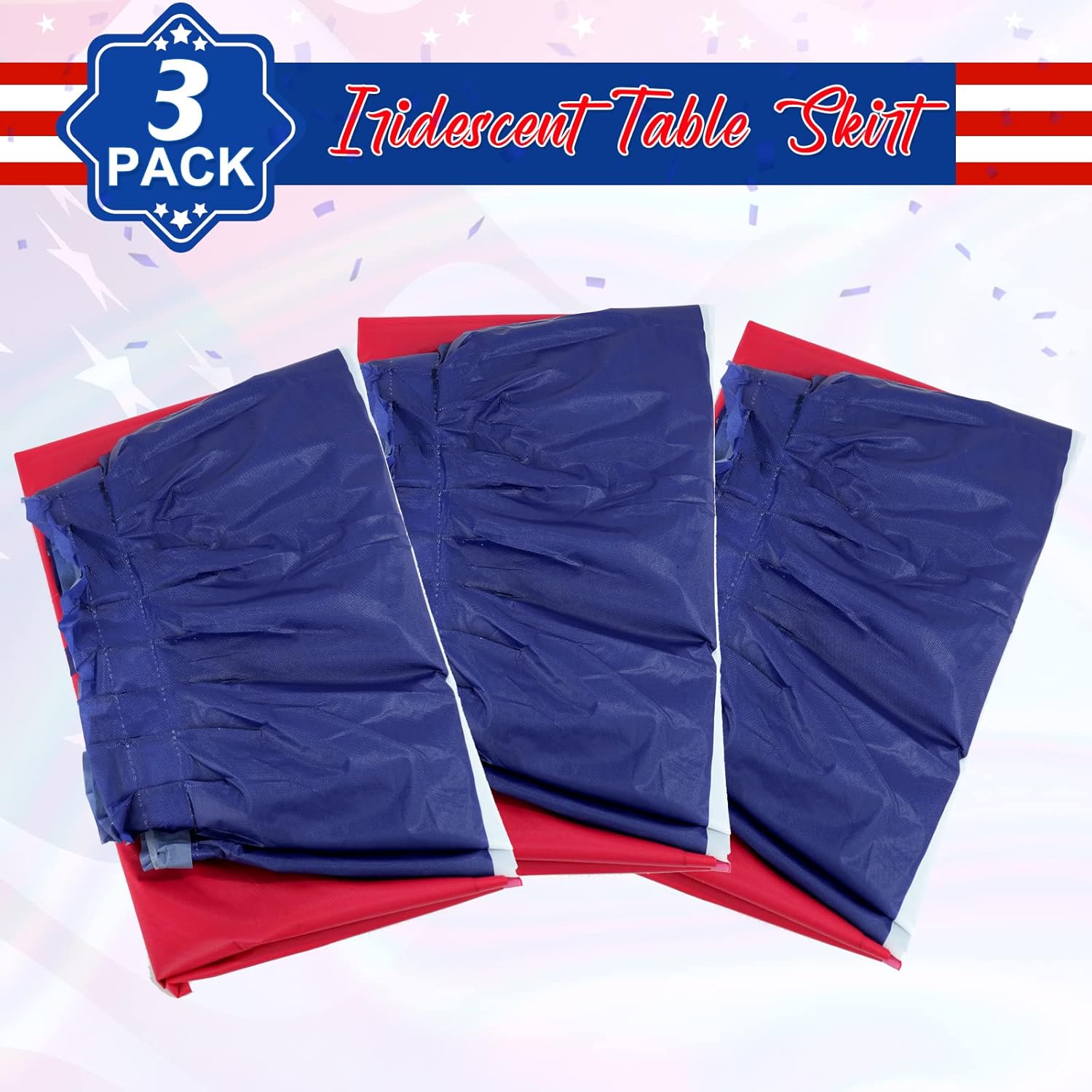 Patriotic 4th of July Table Skirts by [Brand Name] - Red, White & Blue Disposable Decorations | 2.4 x 14 Ft