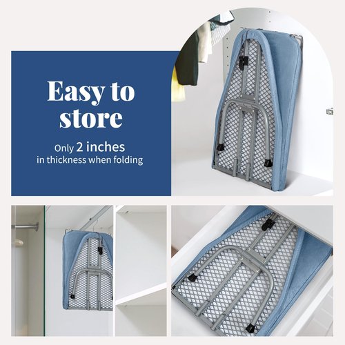 Small Ironing Board Tabletop with Cover and Pad, BlissBoard Mini Folding Iron Board Portable with Non-Slip Feet, Compact Ironing Table for Travel, 31"x12", Blue