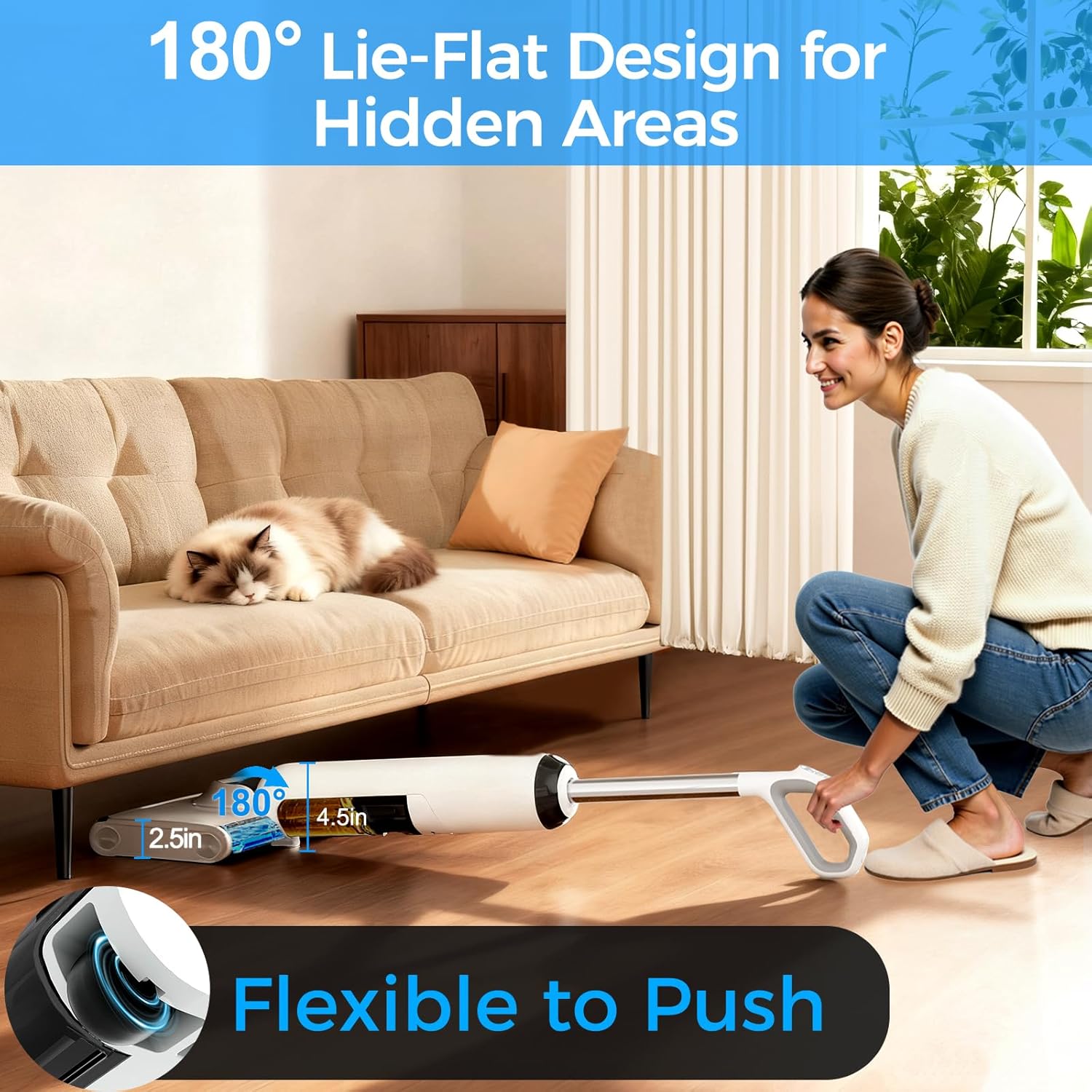 Skiennix Cordless Wet Dry Vacuum Cleaner - 23KPa Suction, 45 Min Runtime, Self-Cleaning Design, Anti-Tangle Brush