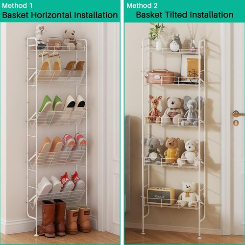 bukfen Narrow Spice Organizers, Slim Behind The Door Organizers,5-Tier Narrow Bathroom Shelf,Slim Corner Shelf,Space-Saving Multi Functional Storage,Spice Racks