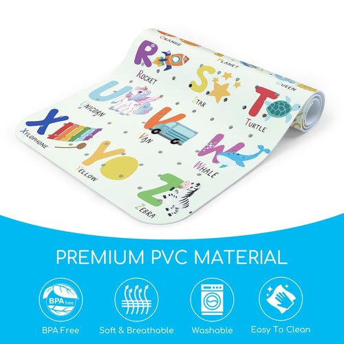 Omedecal Baby Bath Mat for Tub, Non Slip Kids Bath Shower Mat, 40 X 16 Inch Large Bathtub Mat with Drain Holes and Suction Cups for Toddlers, Machine Washable and Waterproof (Alphabet)