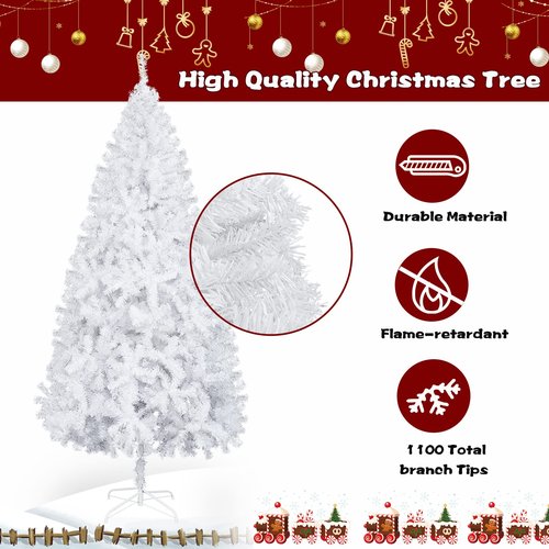 Bonnlo 6 ft White Unlit Artificial Christmas Pine Tree Xmas Tree Holiday Party Decoration with Sturdy Metal Stand, Full 1100 Tips Branch for Indoor and Outdoor