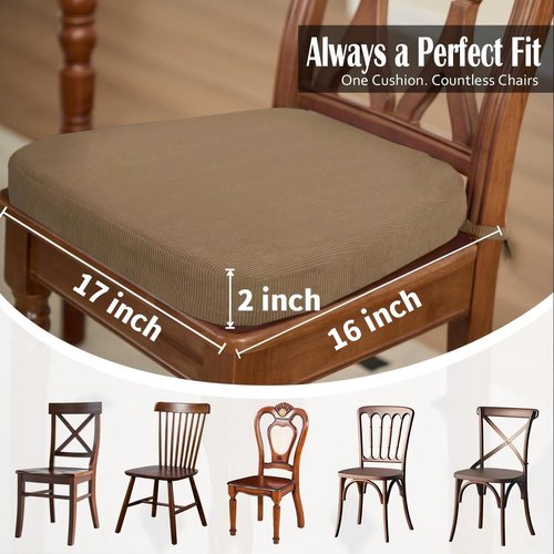 Nobildonna 2'' Thick High-Density Foam Indoor Chair Cushions | Dining Chair Pads with Ties, Removable Washable Cover, Dining Chair Cushions 17"x16",Light Brown 6 Pack