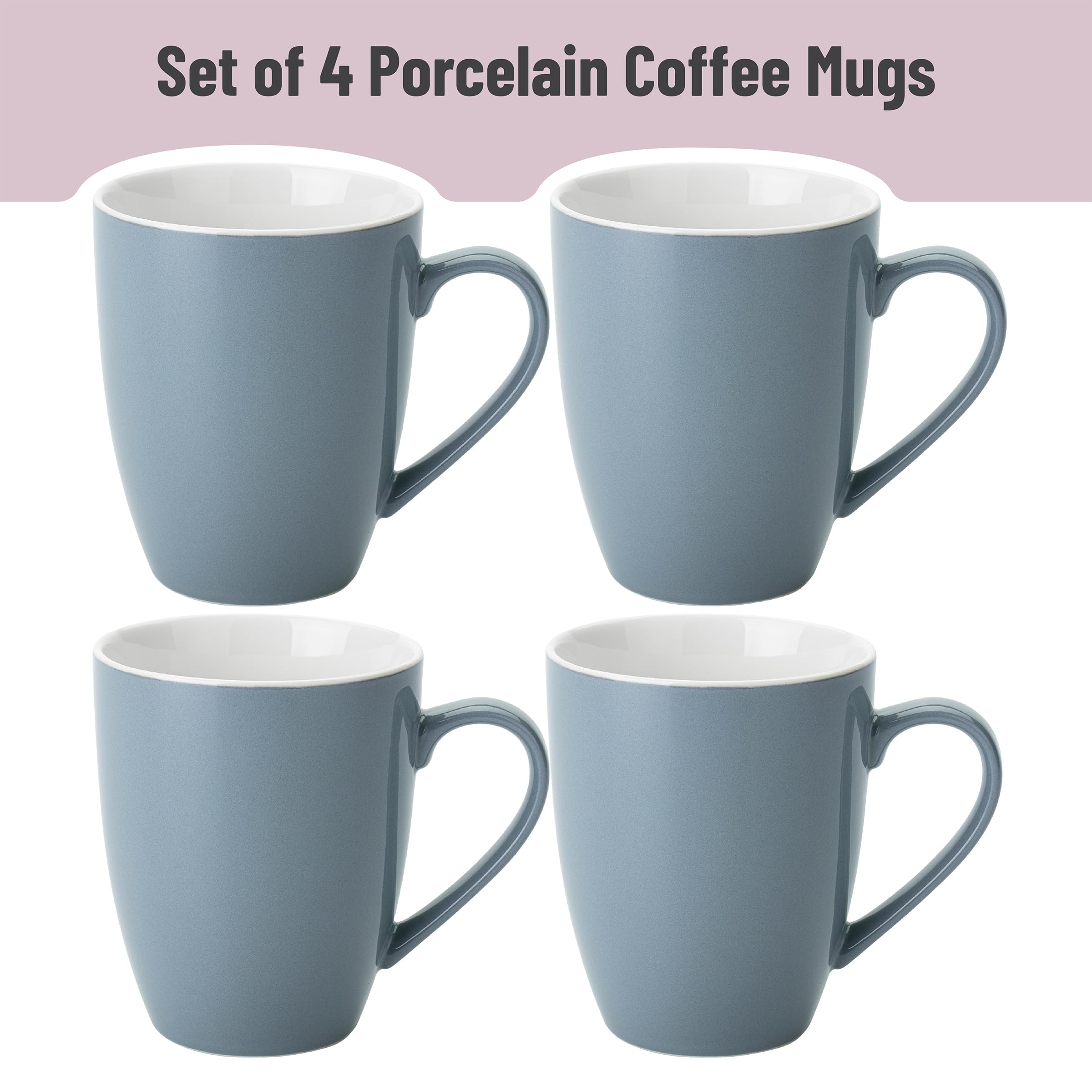 BTaT- Porcelain Coffee Mugs Set, 16 Ounces, 4 Pack, Gray Ceramic Coffee Mugs with Handle, Restaurant Cups for Mocha, Tea, Cappuccino, Cocoa, Cereal, Mug Gift Set, Dishwasher Safe