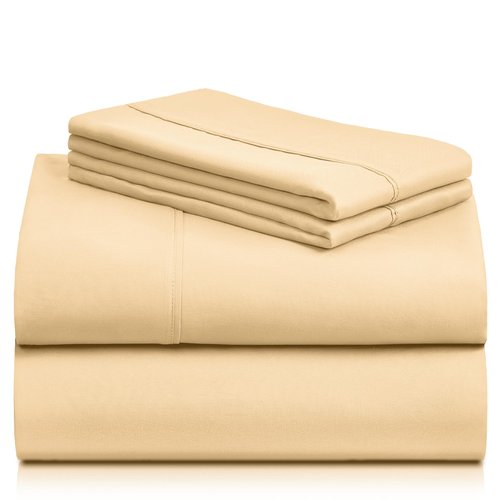 LuxClub 4 PC Sheet Sheets Deep Pockets 18" Eco Friendly Wrinkle Free Kids Fitted Sheets Machine Washable Hotel Bedding Silky Soft - Yellow Twin