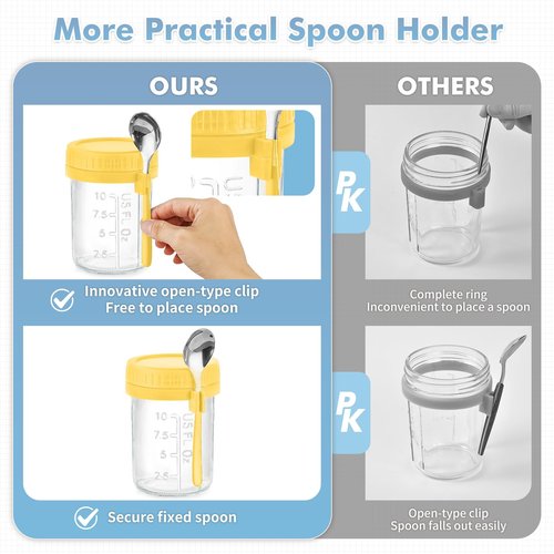 DRKIO 6 Pack Overnight Oats Containers with Lids and Spoons 16 Oz Glass Mason Jars for Overnight Oats Leak Proof Oatmeal Container Great for Cereal Fruit Vegetable Milk Salad Yogurt Meal Prep