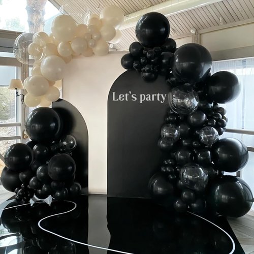 134Pcs Black Balloon Garland Kit - Latex Balloons in 5, 10, 12, 18 Inch Sizes for Birthday, Wedding & Baby Shower Decor